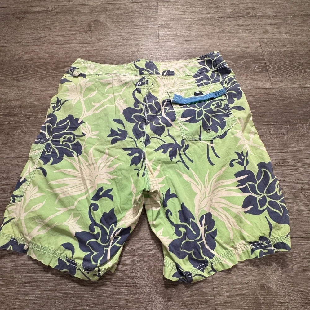 J Crew Swim Trunks Mens 33 Green Floral Tropical Board Shorts Drawstring Adult‎